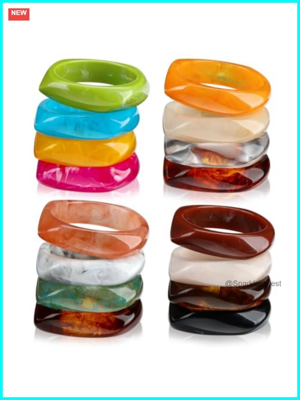 16 Pc Acrylic Resin Bangle Bracelet Set Geometric Chunky Stackable